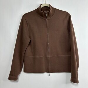 Vintage Faconnable Brown 100% Cotton Full Zip Mock Neck Cardigan Sweater S